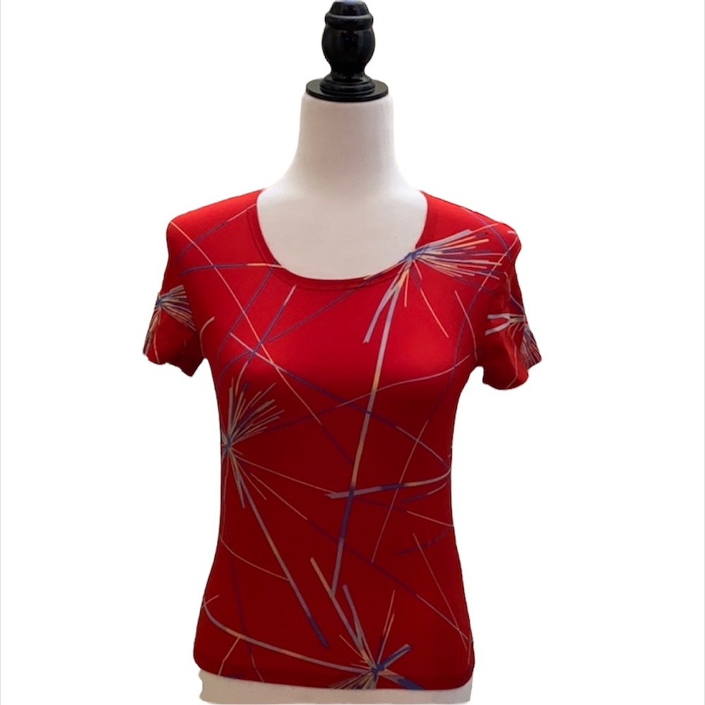 Auth Versus Versace Jean couture silk graphic pull over dress shirt top red